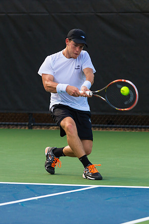 Diego Schwartzman makes contact at the Winston-Salem Open