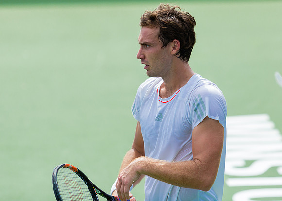 Ernests Gulbis competes at the Winston-Salem Open