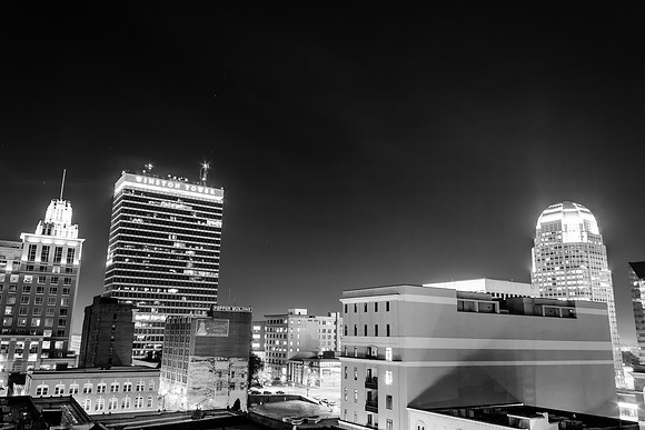 Downtown Winston-Salem at Night (B&W)
