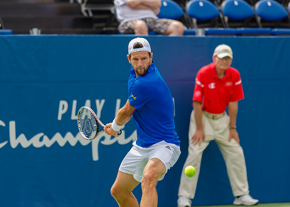 Jurgen Melzer plays center court at the Winston-Salem Open