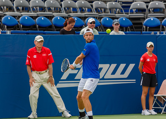 Jurgen Melzer plays center court at the Winston-Salem Open