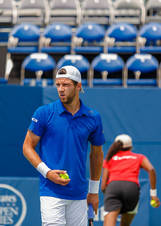 Jurgen Melzer plays center court at the Winston-Salem Open