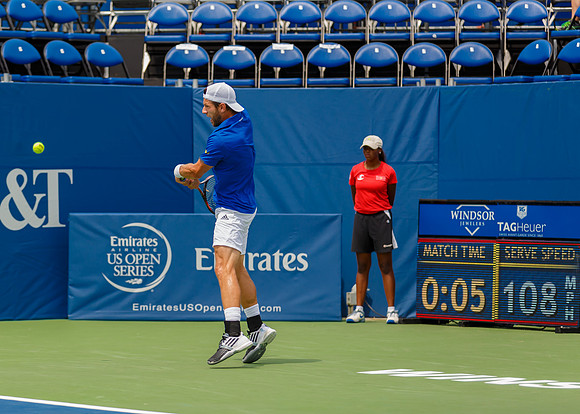 Jurgen Melzer plays center court at the Winston-Salem Open