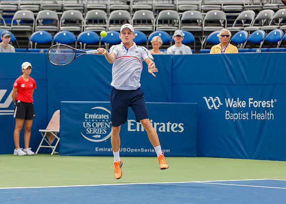 Jurgen Melzer plays center court at the Winston-Salem Open