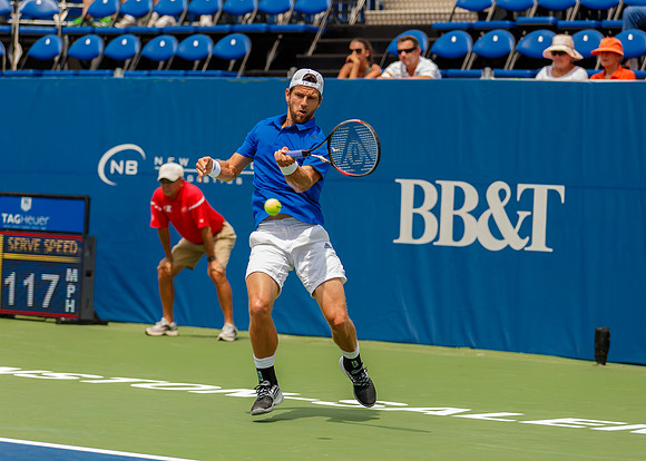 Jurgen Melzer plays center court at the Winston-Salem Open