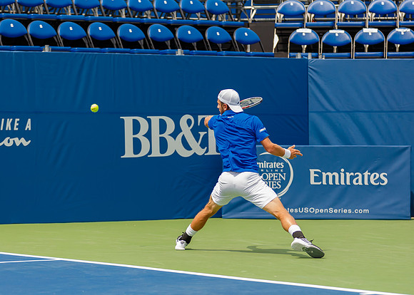 Jurgen Melzer plays center court at the Winston-Salem Open