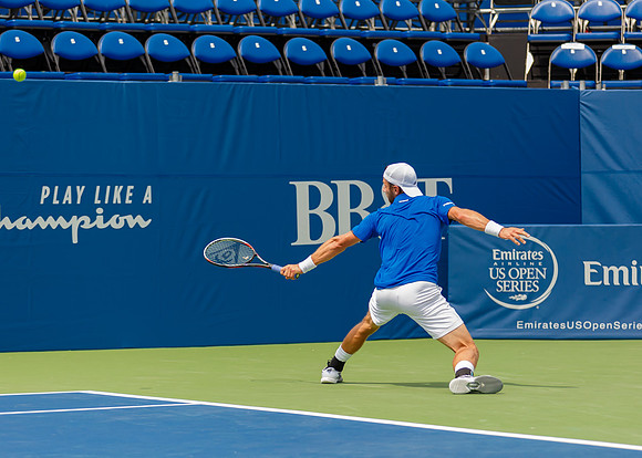 Jurgen Melzer plays center court at the Winston-Salem Open
