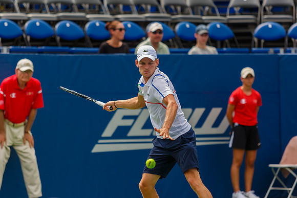 Jurgen Melzer plays center court at the Winston-Salem Open