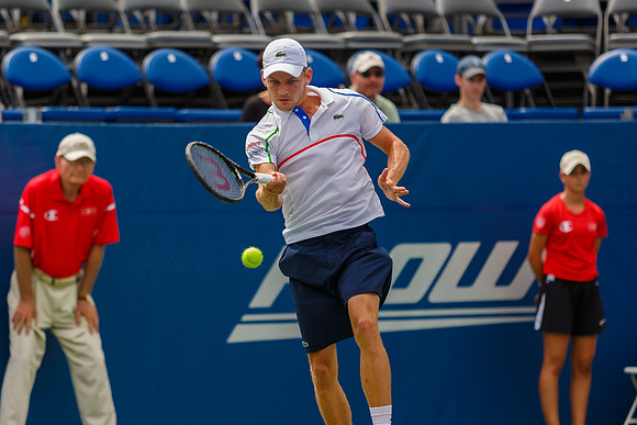 Jurgen Melzer plays center court at the Winston-Salem Open