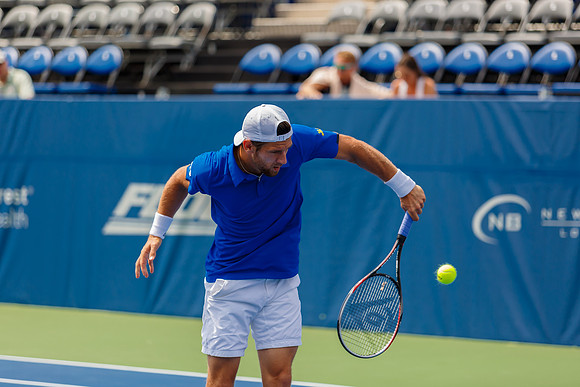 Jurgen Melzer plays center court at the Winston-Salem Open