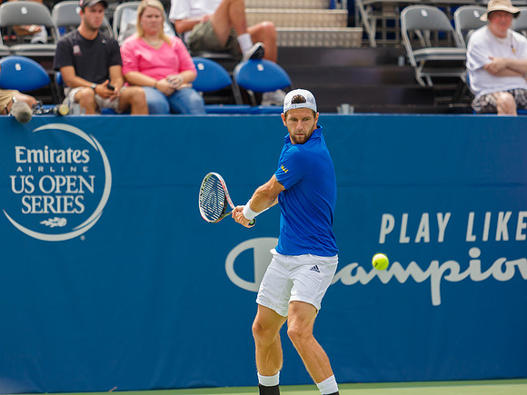 Jurgen Melzer plays center court at the Winston-Salem Open