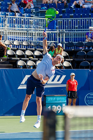 Sam Querrey plays center court in the Winston-Salem Open.