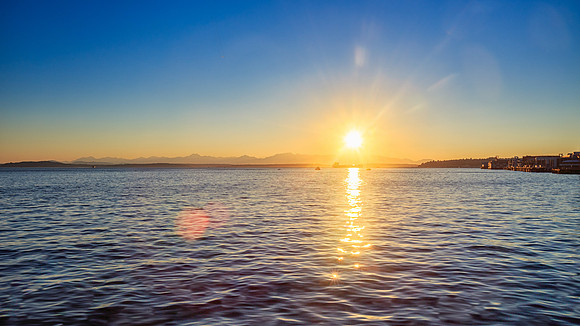 Elliott Bay and Olympic Mountains at Sunset